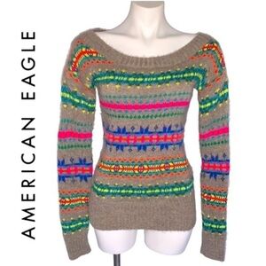 American Eagle Soft Wool Fairisle Knit Retro Nordic Sweater Small